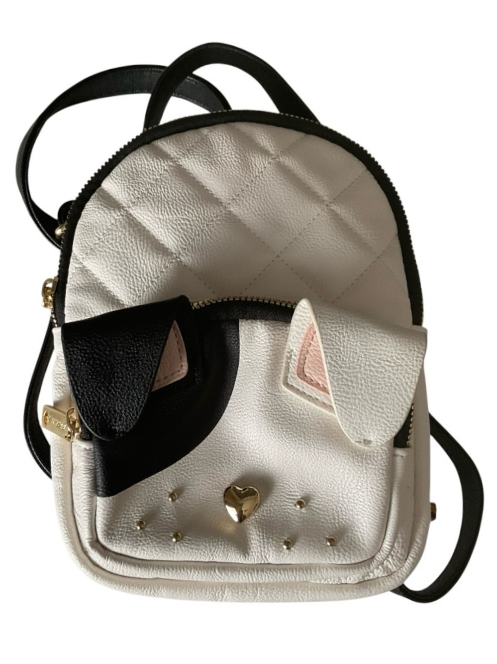 Betsey Johnson Puppy Dog Mini Backpack Quilted Gold Heart Nose Pristine